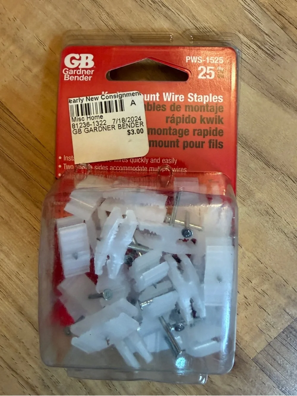 7 Packs Of 25 Gardner Bender Kwik-Mount Wire Staples PWS-1525 Quantity 175